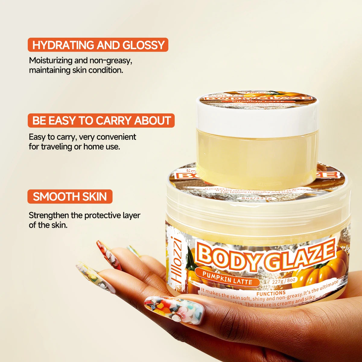 8oz 2oz Body Glaze Pumpkin Moisturizes, Protects, and Repairs the Skin Create a more even-looking skin tone Oasis Select