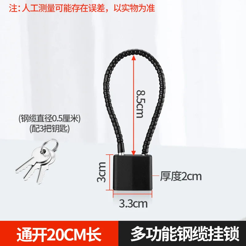 Extension Wire Rope Cable Padlock Cabinet File Cabinet Expansion Padlock Wire Lock Anti-theft Padlock Oasis Select B-Black-Universal
