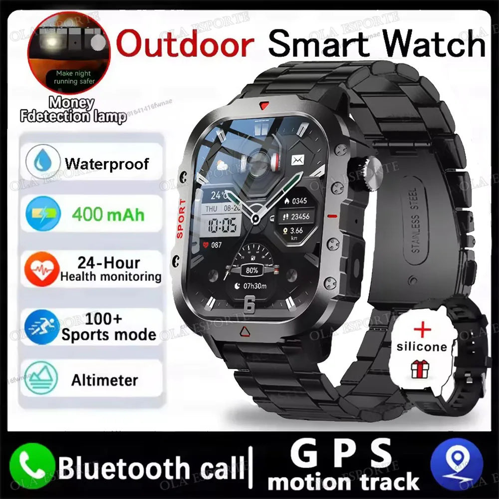 1400mAh Big Battery Smart Watch Men Outdoor GPS Flashlight 10ATM Waterproof Bluetooth Call AMOLED HD Sports Smartwatch AT-1282 Oasis Select 2.01 Bk22Szstrap