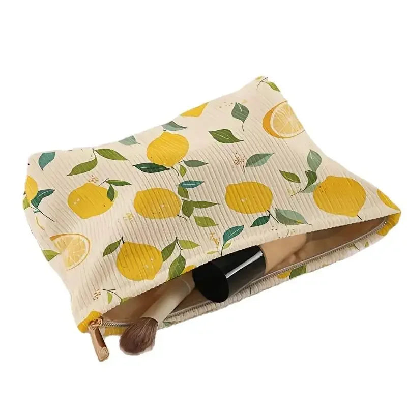 Floral Corduroy Zipper Makeup Bag – Cosmetic Travel Organizer