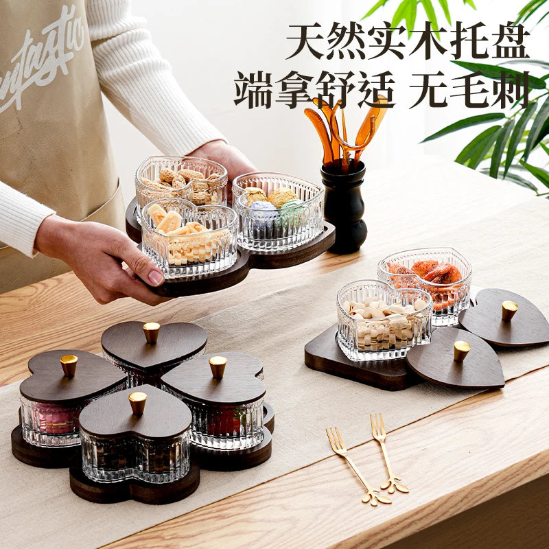 New Glass Fruit Tray Hotel Afternoon Tea Snack Tray Lead-free Glass Heart-shaped Divider Snack Tray Oasis Select