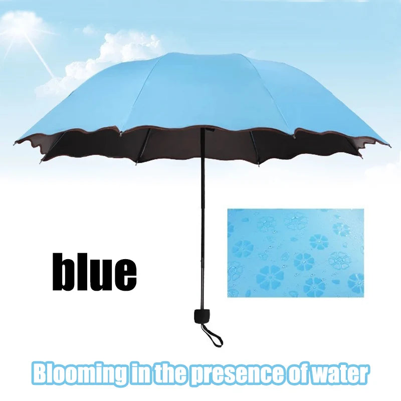 Magic Folding Umbrella with Rainwater Pattern Windproof Sunshade Umbrella Outdoor Sports UV Protection Umbrella Umbrella Woman Oasis Select blue 8K