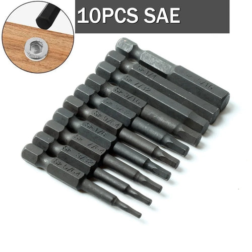 10-Pc SAE & Metric Hex Allen Wrench Drill Bit Set – Magnetic Hex Drill Bit Set Oasis Select