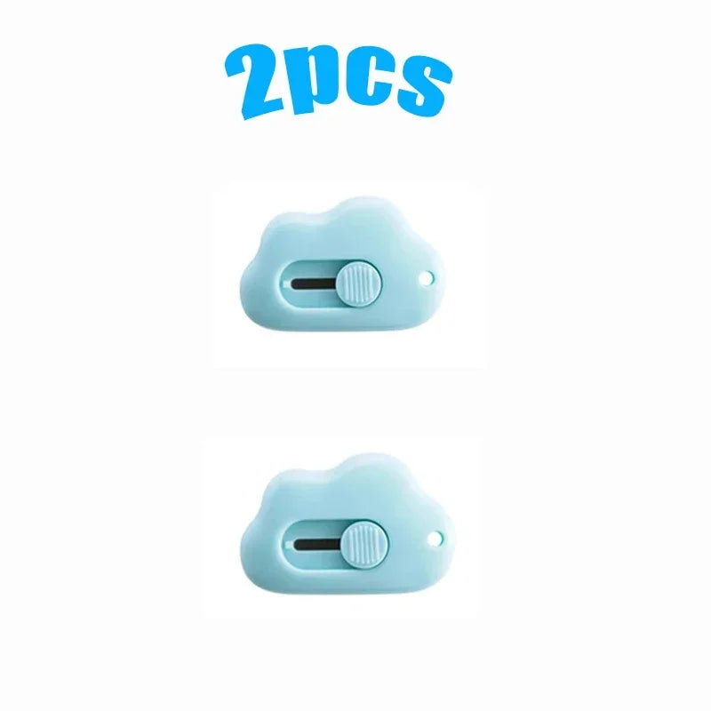 1/2/3pcs Kawaii Mini Cloud Art Utility Knife Express Box Cute Knife Paper Cutter Craft Wrapping Refillable Blade Stationery Oasis Select 2pcs blue