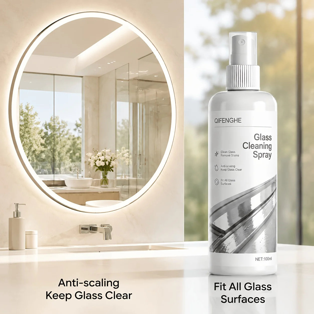 QIFENGHE Glass Cleaner Spray – Mirror, Shower & Tile Glass Cleaner Spray Oasis Select