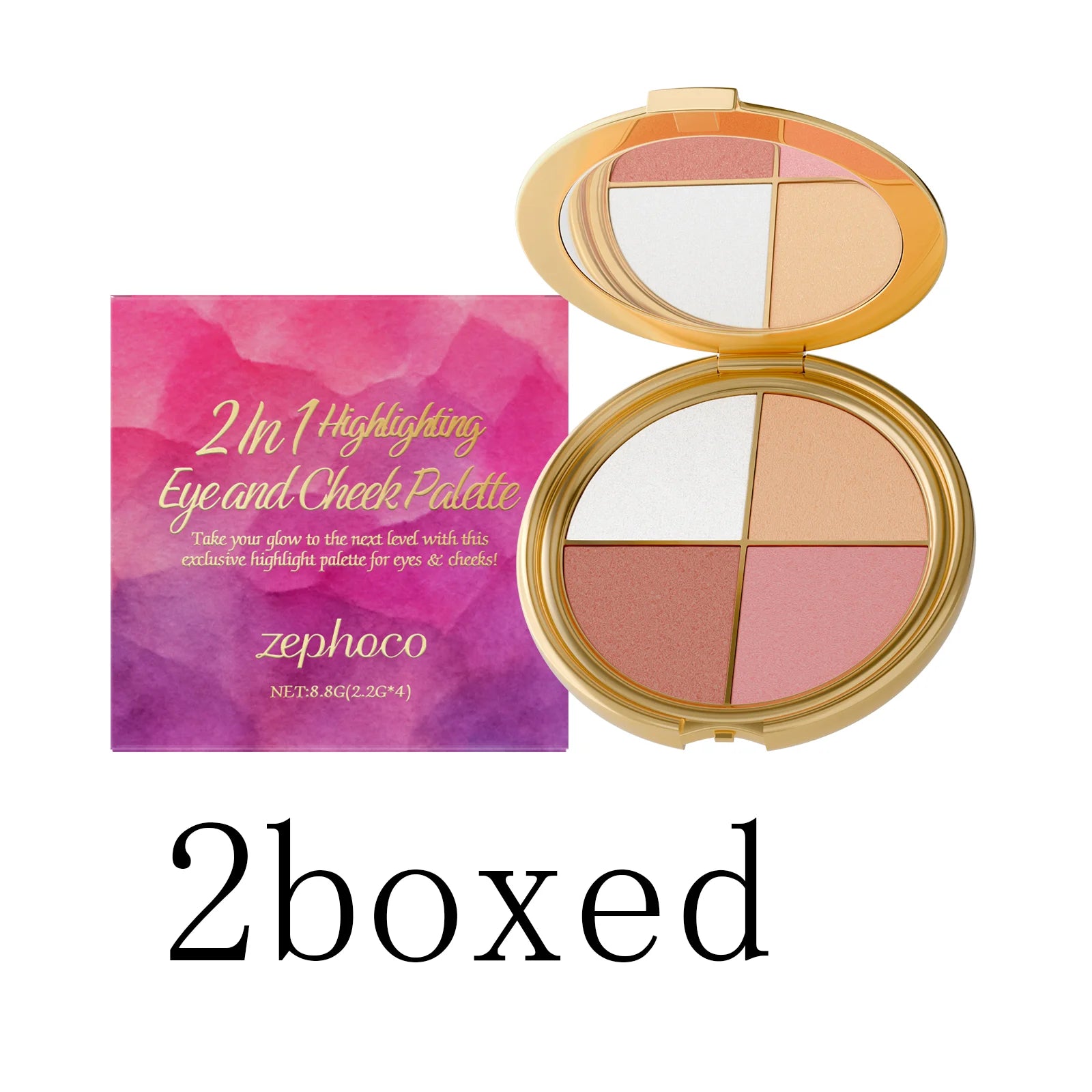Zephoco 2-in-1 Highlighting Eye & Cheek Palette -Soft Shimmery Tones,Blendable Formula,All-in-One for Glowing Eye & Cheek Makeup Oasis Select 2boxed
