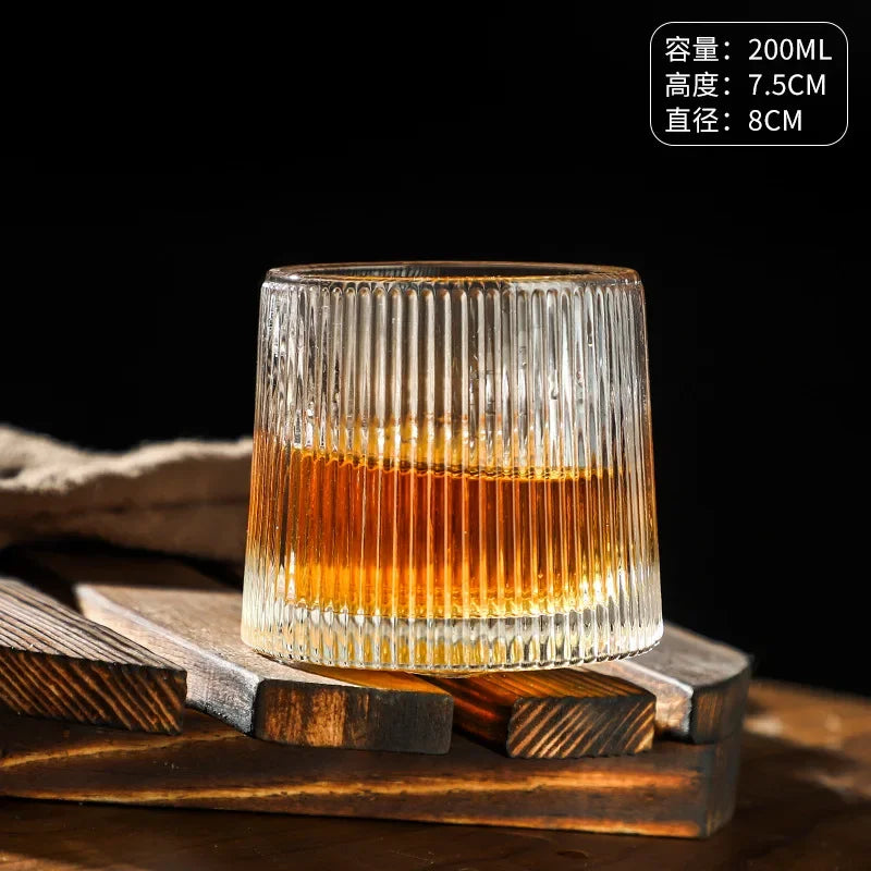200ML Creative Whiskey Glasses Durable Spinning Glassware Cocktails Wine Brandy Cup Water Juice Mug Party Drinking Glass Tumbler Oasis Select B 200ml