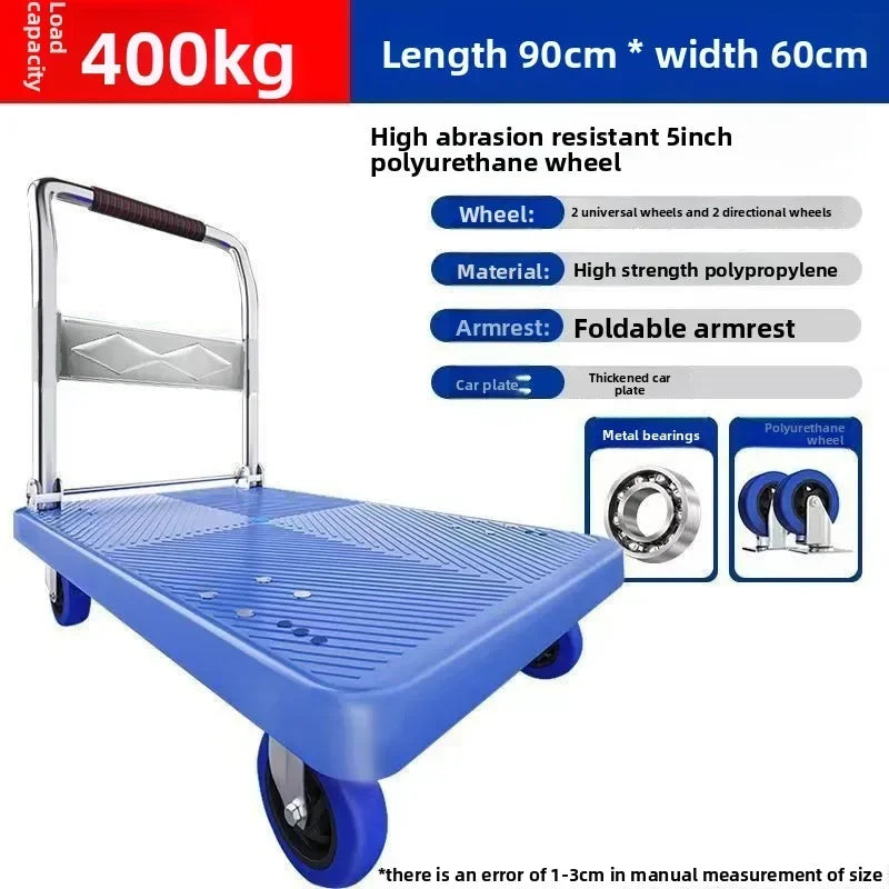 Trolley Folding Pull Goods Small Pull Truck Warehouse Trailer Portable Four Wheel Silent Handling Flat Truck Oasis Select 90A