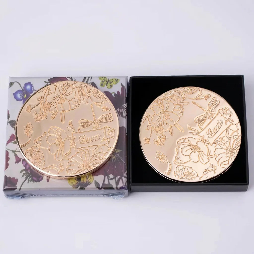 Vintage Gold Folding Compact Pocket Mirror – Floral Embossed