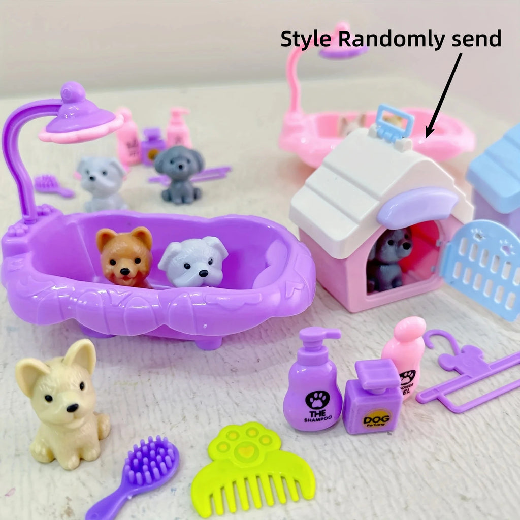 1 Set Cute Dog Pet Basket Toy,Dog Doll & Cage Accessories Scene Play,Family Christmas Thanksgiving Gift (Random Color) Miniature Oasis Select