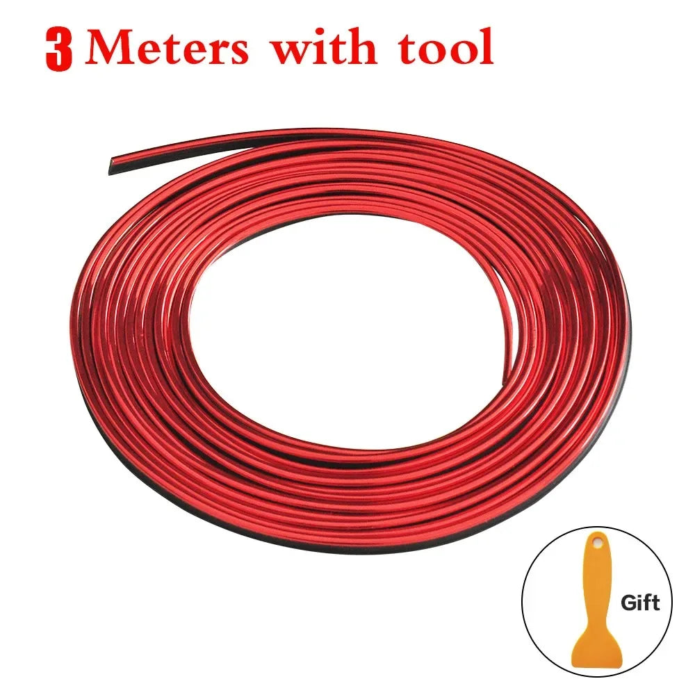 1/2pc Universal Car Moulding Decoration Flexible Strips Interior Auto Mouldings Car Cover Trim Dashboard Door Edgein Car-styling Oasis Select 3M red