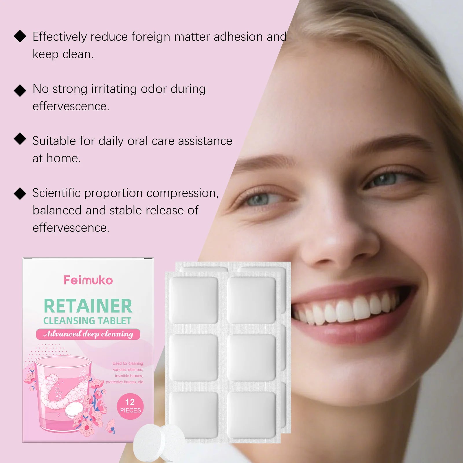Denture Cleansing Tablet Retainer False Teeth Odor Remover Stains Oral Cleaning Retainer Cleaner for Aligner Mouth Night Guard Oasis Select