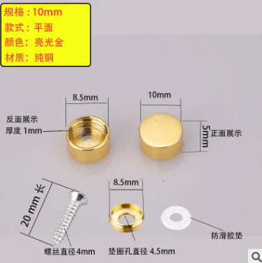 4Set/Bag Mirror Decorative Nail Advertising Glass Screw Cap Cover Fasteners Stainless Steel Billboard Fixing10-16mm Oasis Select Flat gold 12mm