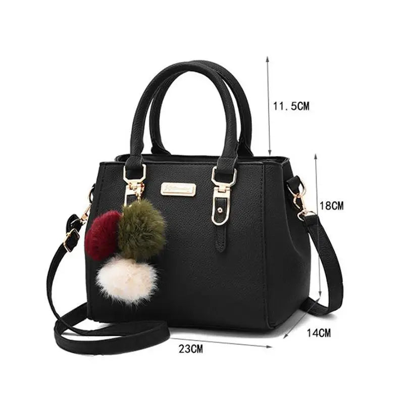 Women's PU Leather Tote Bag | Pom-Pom Crossbody Shoulder Handbag