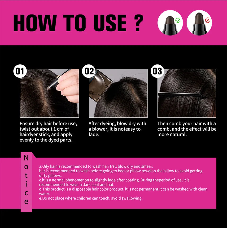 2.3gDual-ended Hair Dye Pen, Black Brown Disposable Hair Color Stick, Natural Cover Gray Hair Root Touch Up Oasis Select