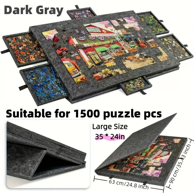 6-in-1 Foldable Jigsaw Puzzle Table with 6 Drawers, Can Hold 1500pcs, Portable Wooden Puzzle Board with Stand & Lid for Adults Oasis Select 1500pcs DARK GRAY