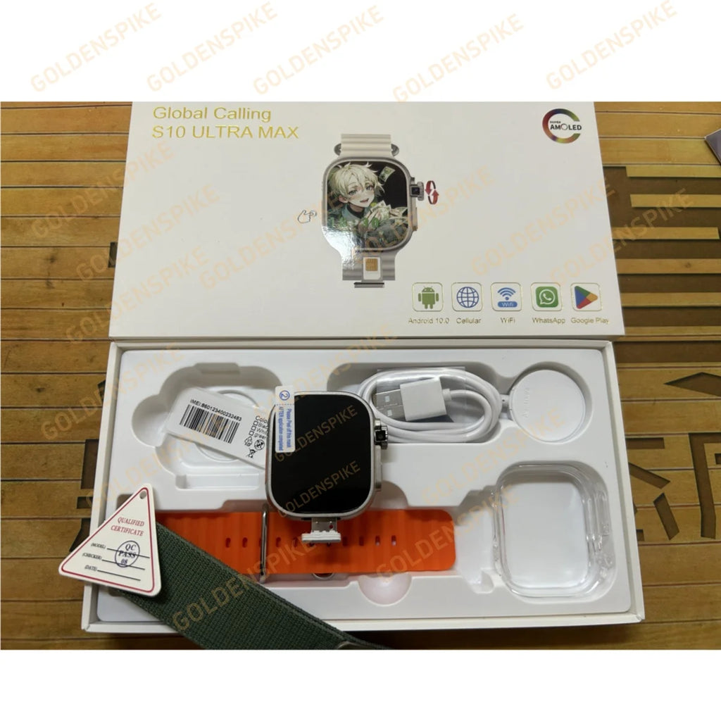 GOLDENSPIKE S10 Ultra MAX 4G Smartwatch Android Smart Watch With 448*528 180° Rotary Camera GPS WIFI Video Call NFC App Download Oasis Select Orange Alpine Green 32GB 256GB