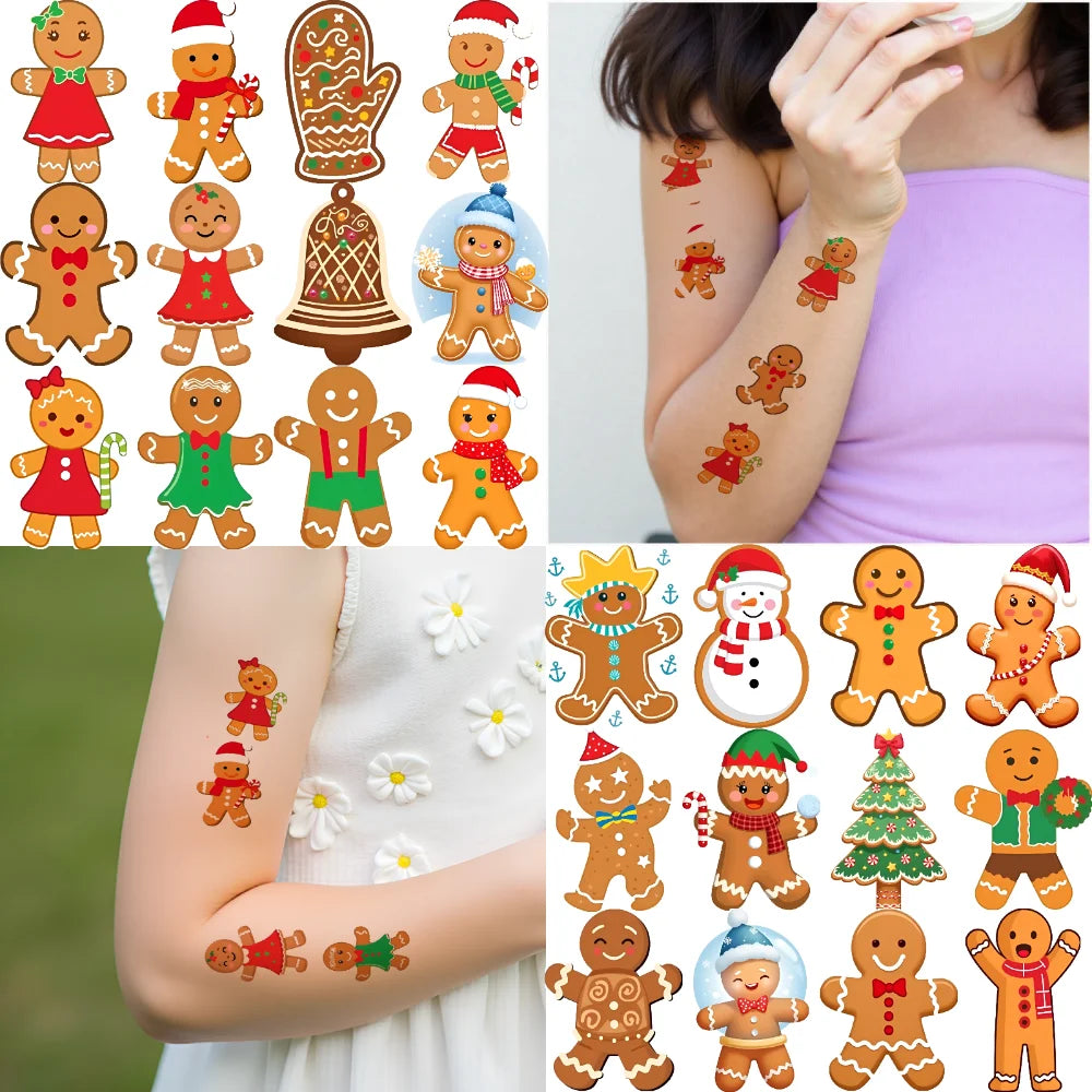 54pcs Christmas Gingerbread Temporary Tattoo Stickers