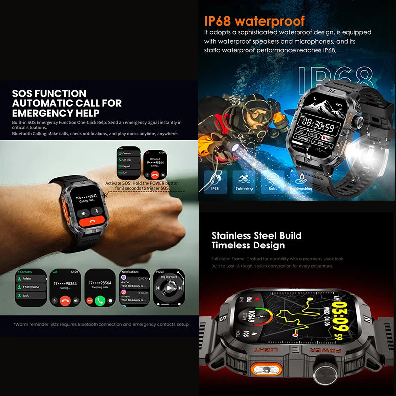 yaocx GTH3 Smart Watch 2.01" HD, BT Call, IP68, 100+ Sports