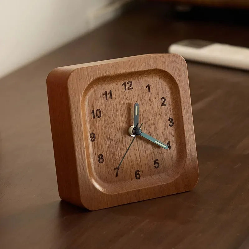 Simple and Luxurious Hollow Desktop Silent Desk Clock Ornament Creative Black Walnut Small Clock Fashionable Oasis Select