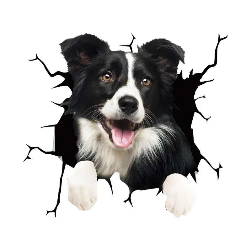 3D Dog Crack Wall Sticker – Waterproof PVC Funny Animal Decal