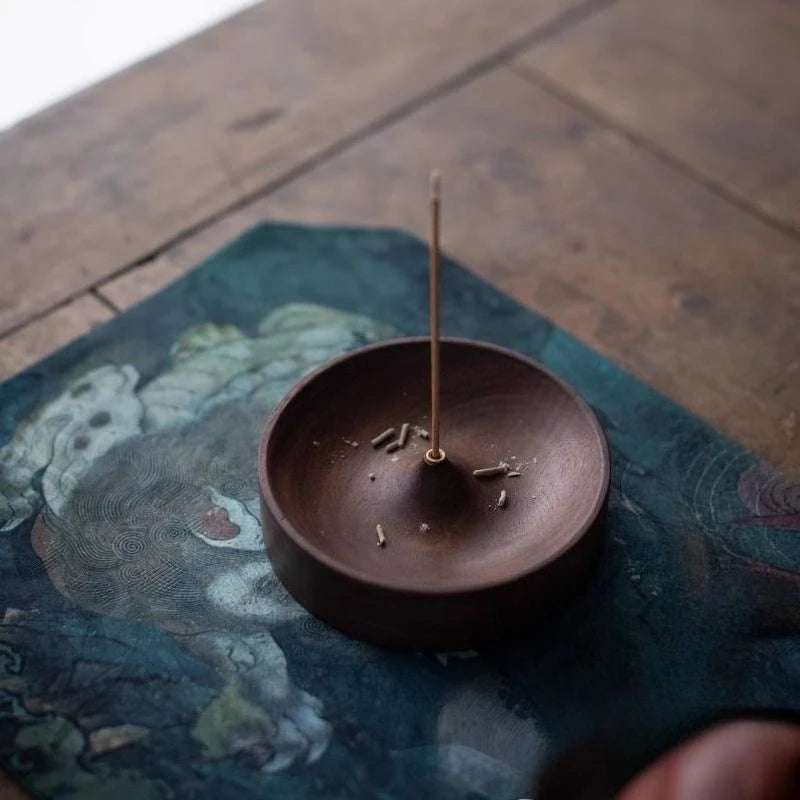 Solid Wood Incense Burner Handmade Tea Ceremony Round Incense Stick Indoor Incense Tray Multi Hole Home Ornament Decor Holder Oasis Select
