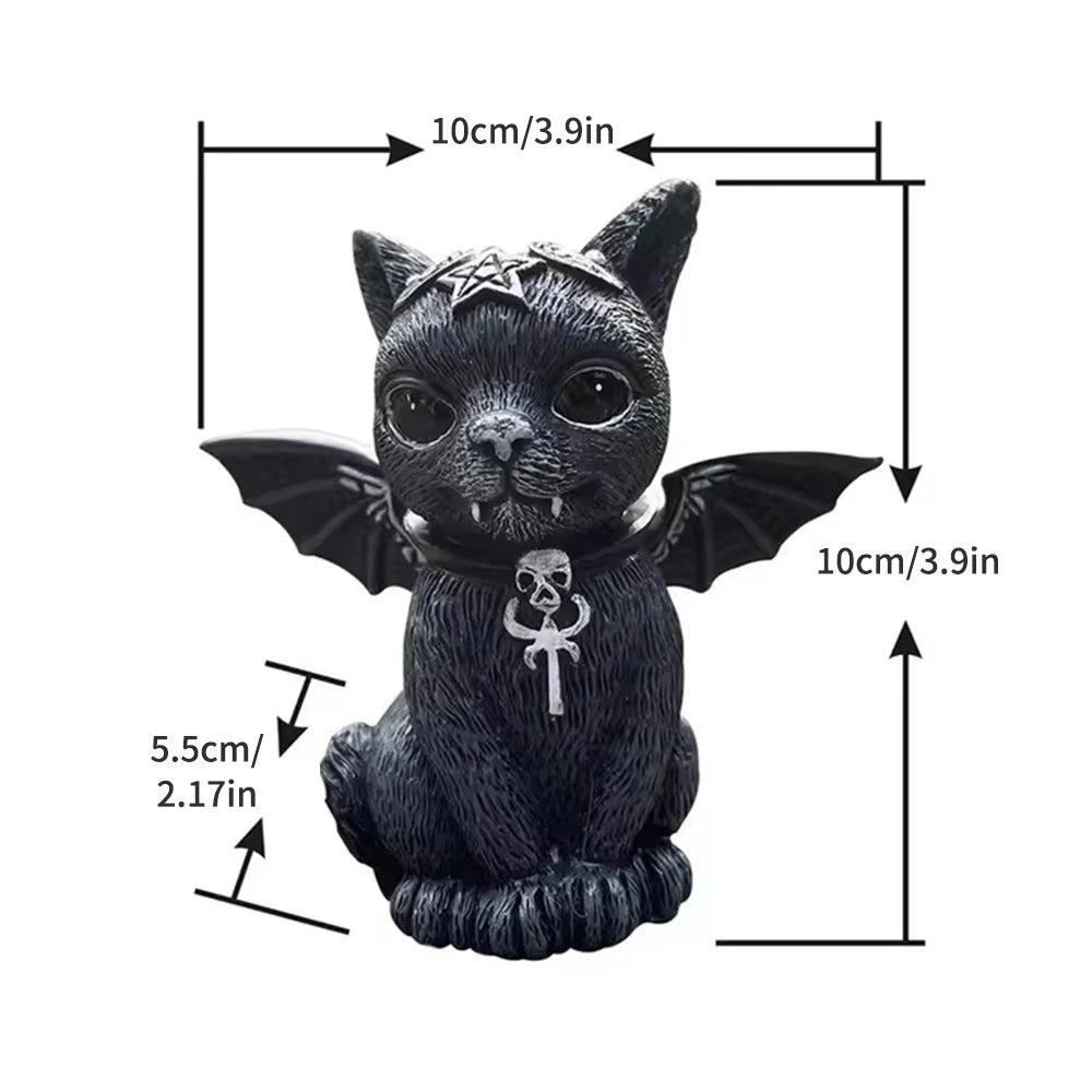 Black Cat Witch Figurine | Hand-Painted Halloween Desk Ornament