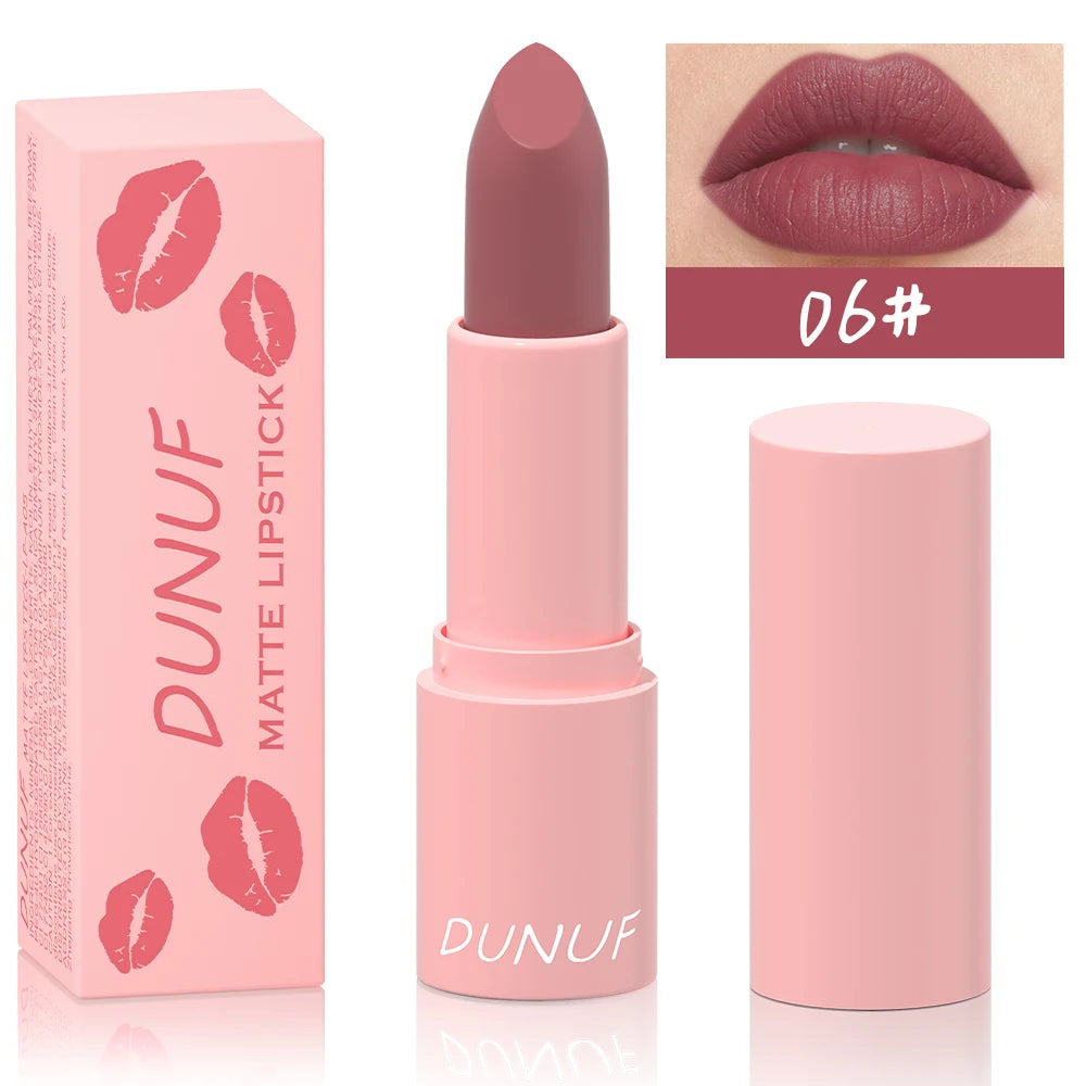 DUNUF 1 Pcs Matte Powder lipstick, Lasting 24 Hours Non-fading Waterproof Non-stick Easy to Color Lip Gloss Makeup Gift Oasis Select 06 Full Size