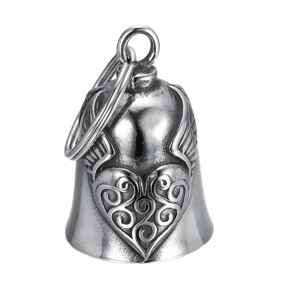Motorcycle Bell Fashion Lucky Bell Pendant Heart Wing Motorcycle Bell for Men Motorcycle Punk Rock Exorcism Pendant Accessories Oasis Select Silver
