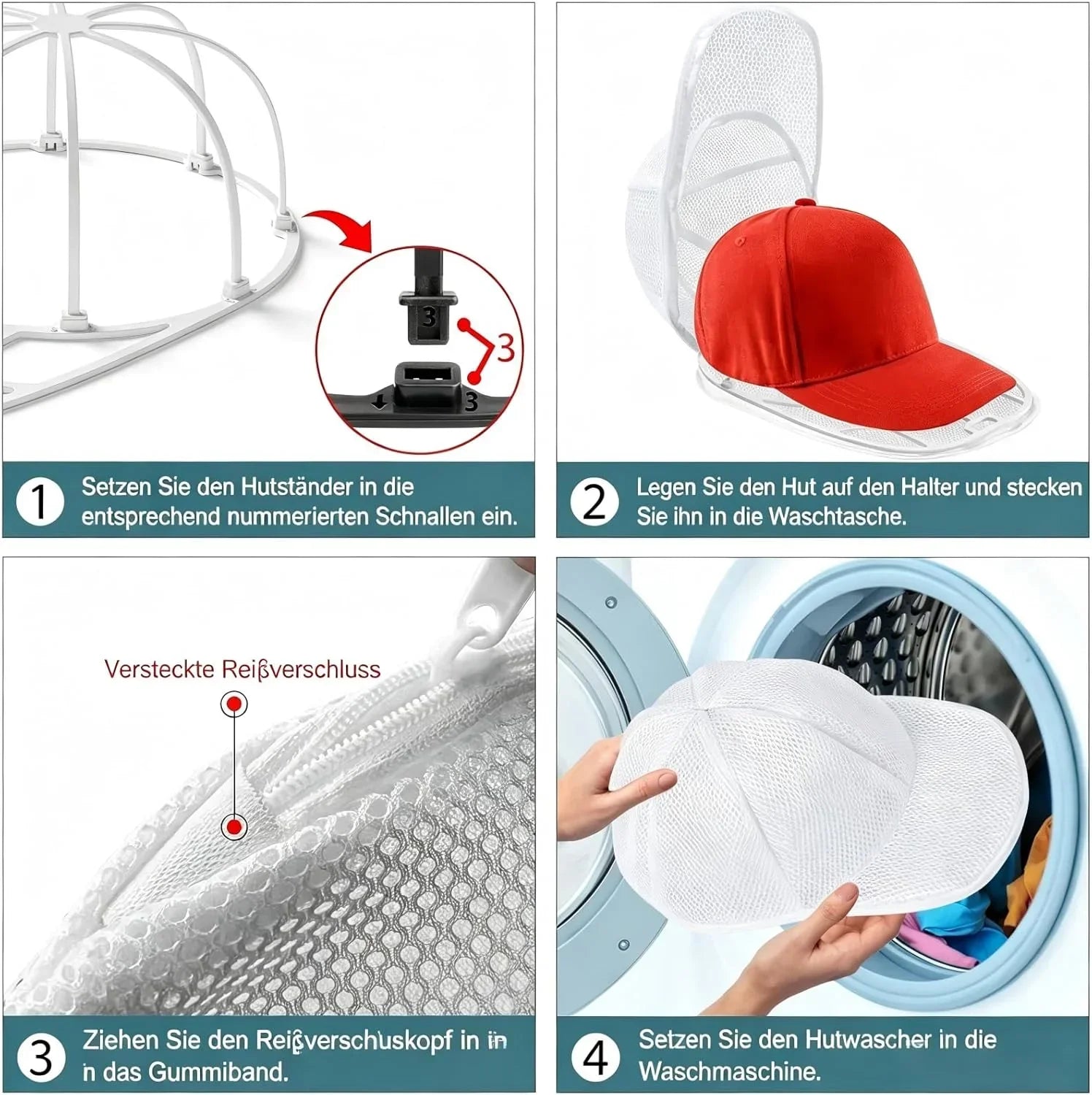 Upgraded Double Layer Detachable Hat Washer for Washing Machine, Anti-Deformation Baseball Cap Cleaning Bag with Fixed Bracket Oasis Select