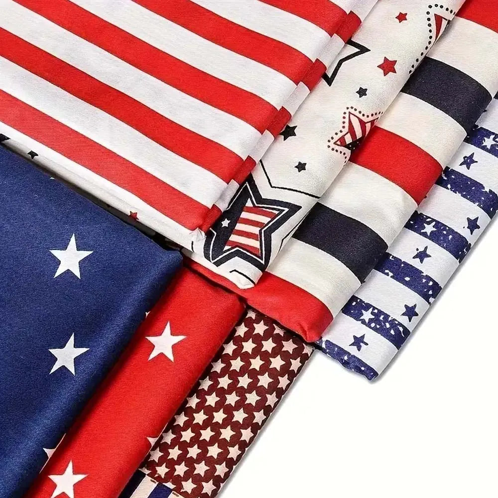 7pcs American Flag Fabric DIY Crafts Patriotic Sewing Supplies with Red, White and Blue Star-Pattern Independence Day Handicraft Oasis Select