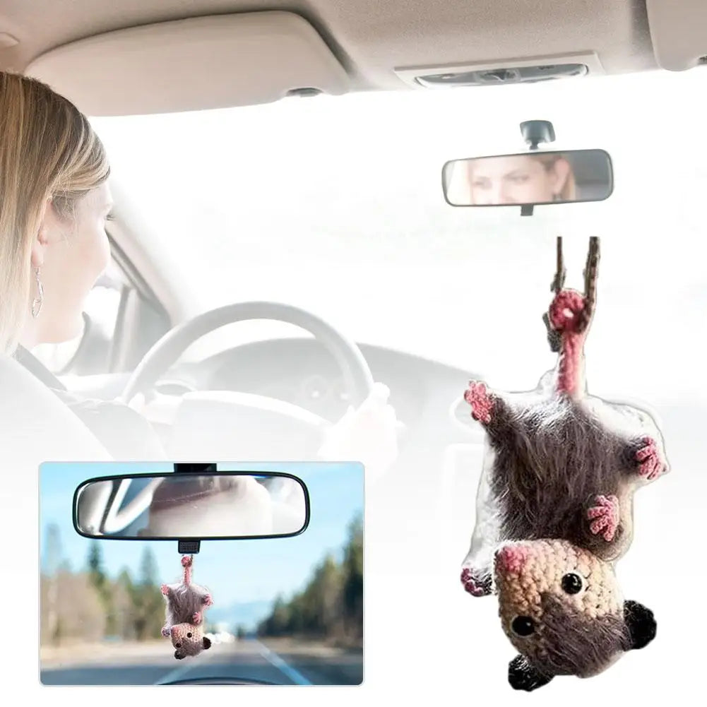 Handmade Crochet Opossum Car Mirror Pendant | Cute Possum Charm