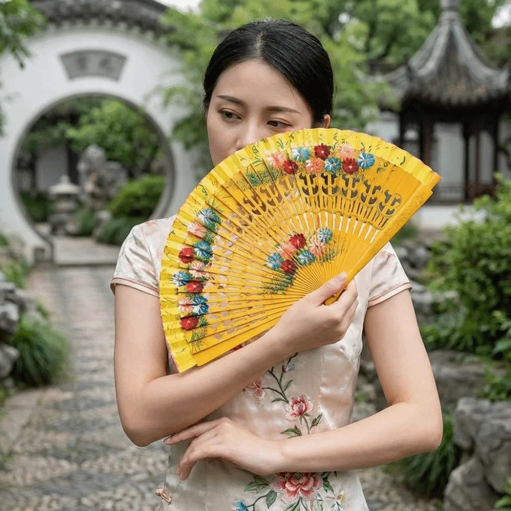 Traditional Classic Hand-painted Fan Colorful Hand Crafted Chinese Style Fan Antique Decorative Folding Fan Photography Prop Oasis Select
