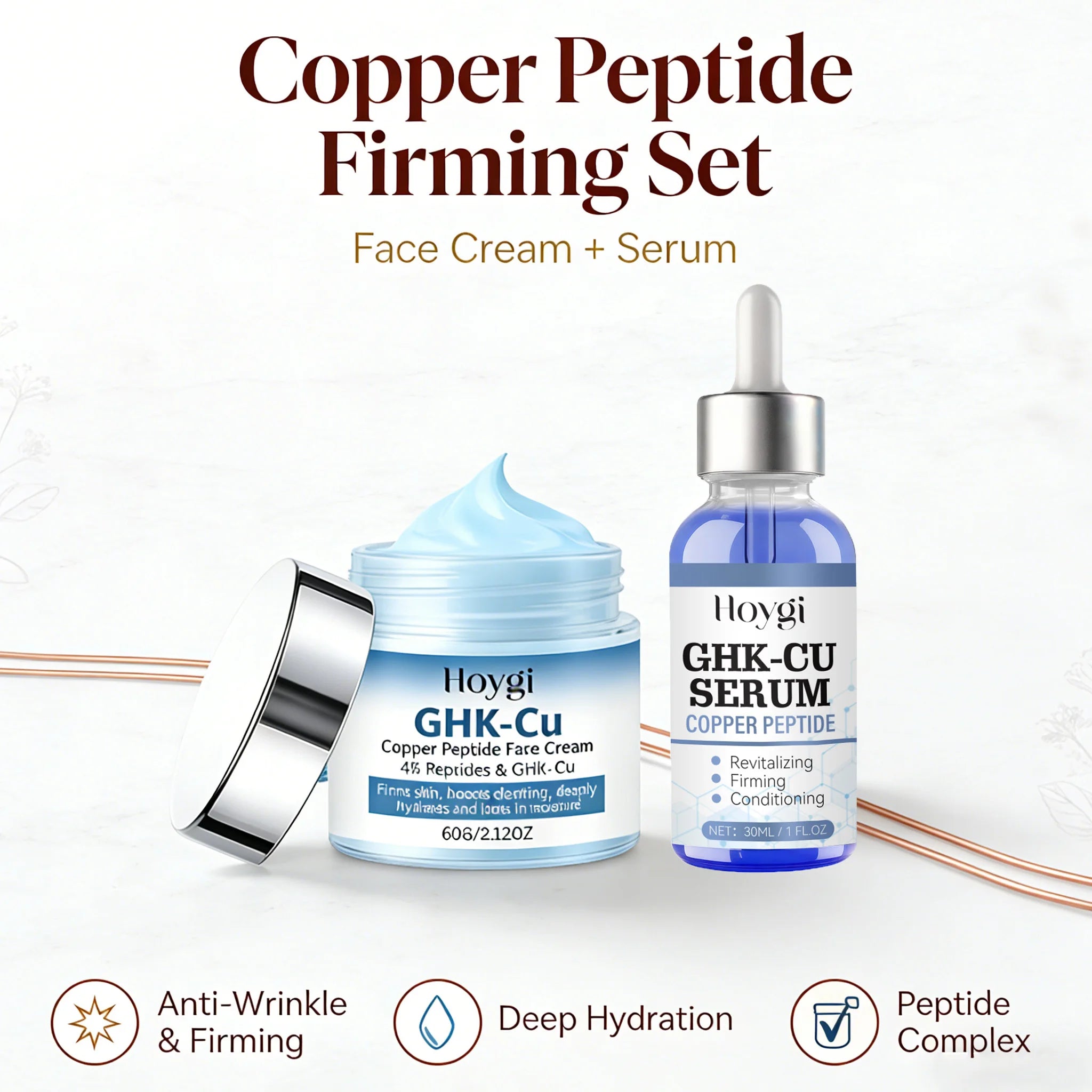 Copper Peptide Face Cream & Serum Set Firming Hydrating Skincare Smoothing Tightening Facial Skin Softens Skin Textur Oasis Select