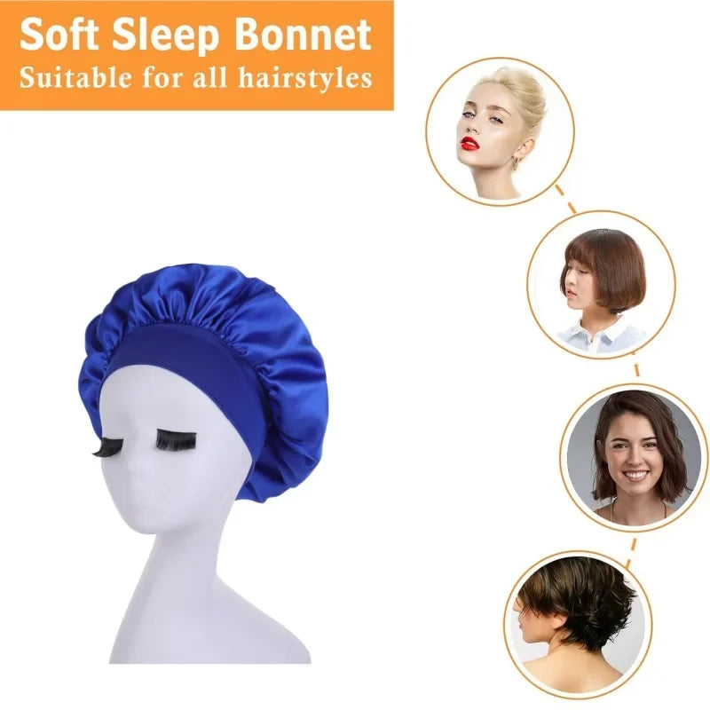 1pc Night Sleep Caps with Wide Elastic Band, Silk Wrap, Soft Head Cover Sleeping Hat for Women and Girls Curly Hair Oasis Select