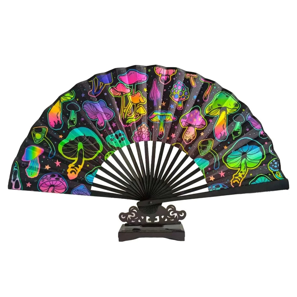 Decoration 23 Cm Kung Fu Fan Large Gradient Colorful Folding Hand Fan Personality Foldable Hand Rave Fan Music Oasis Select mushrooms