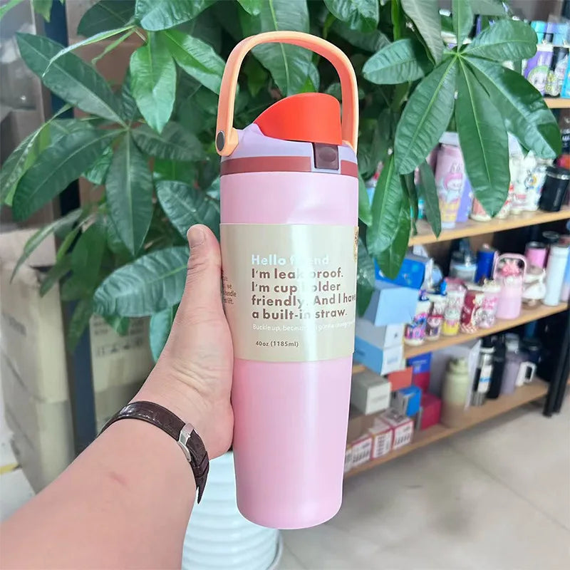 24oz Insulated Tumbler with Handle, Double Wall Stainless Steel Water Bottle, Leak Proof Dual Spout with Built-in Straw Oasis Select Pink