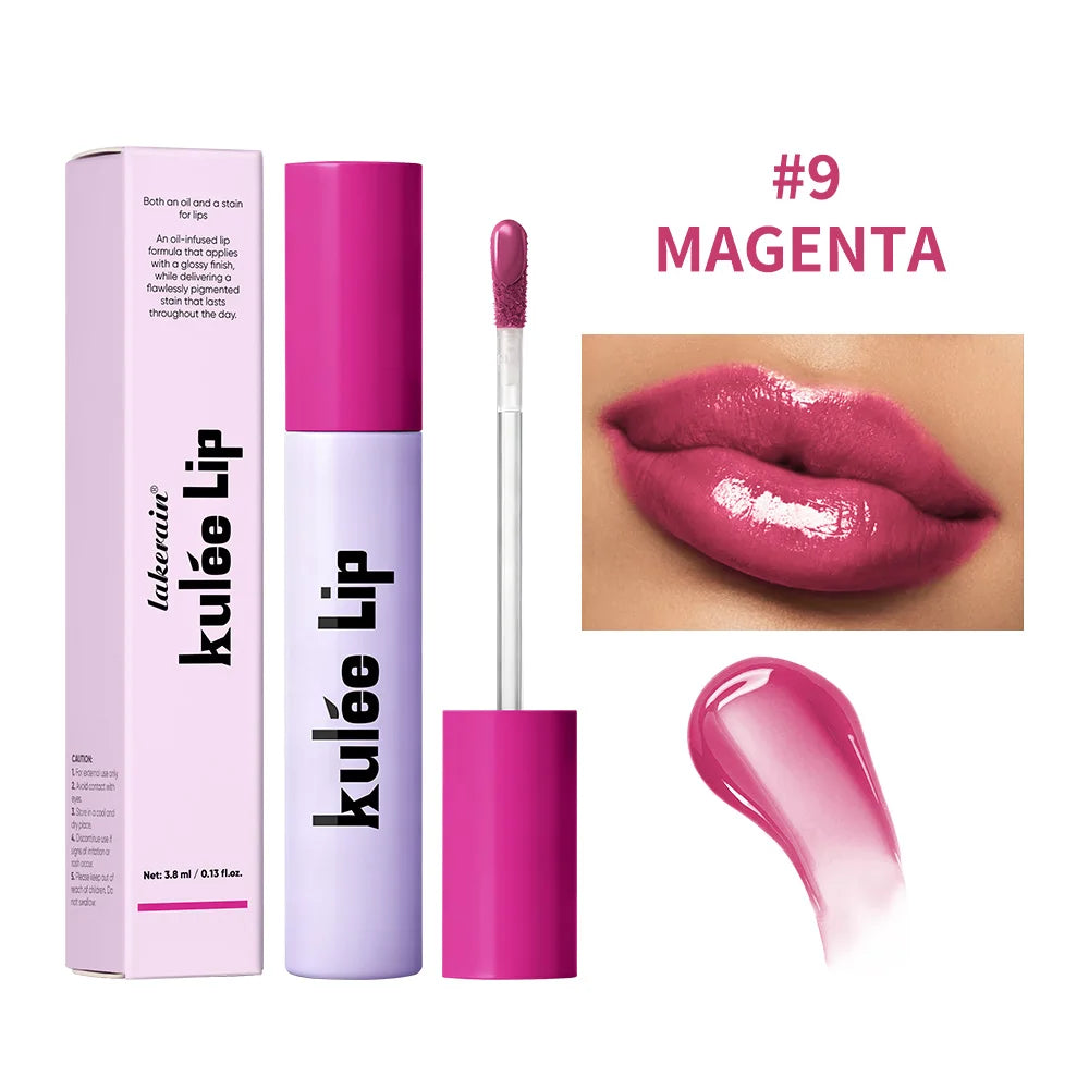 Kulfée Staining Lip Oil Gloss Stain Two In One Long Lasting Deep Hydration Moisturizing Non Sticky Waterproof Lip Makeup Oasis Select 9Magenta