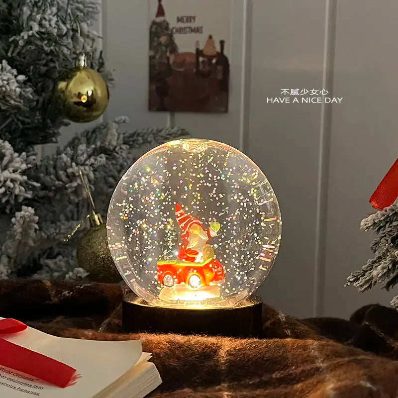 Christmas Crystal Ball Old Man Snowman Small Night Light Crystal Ball Snowfall Birthday Gift Christmas Oasis Select