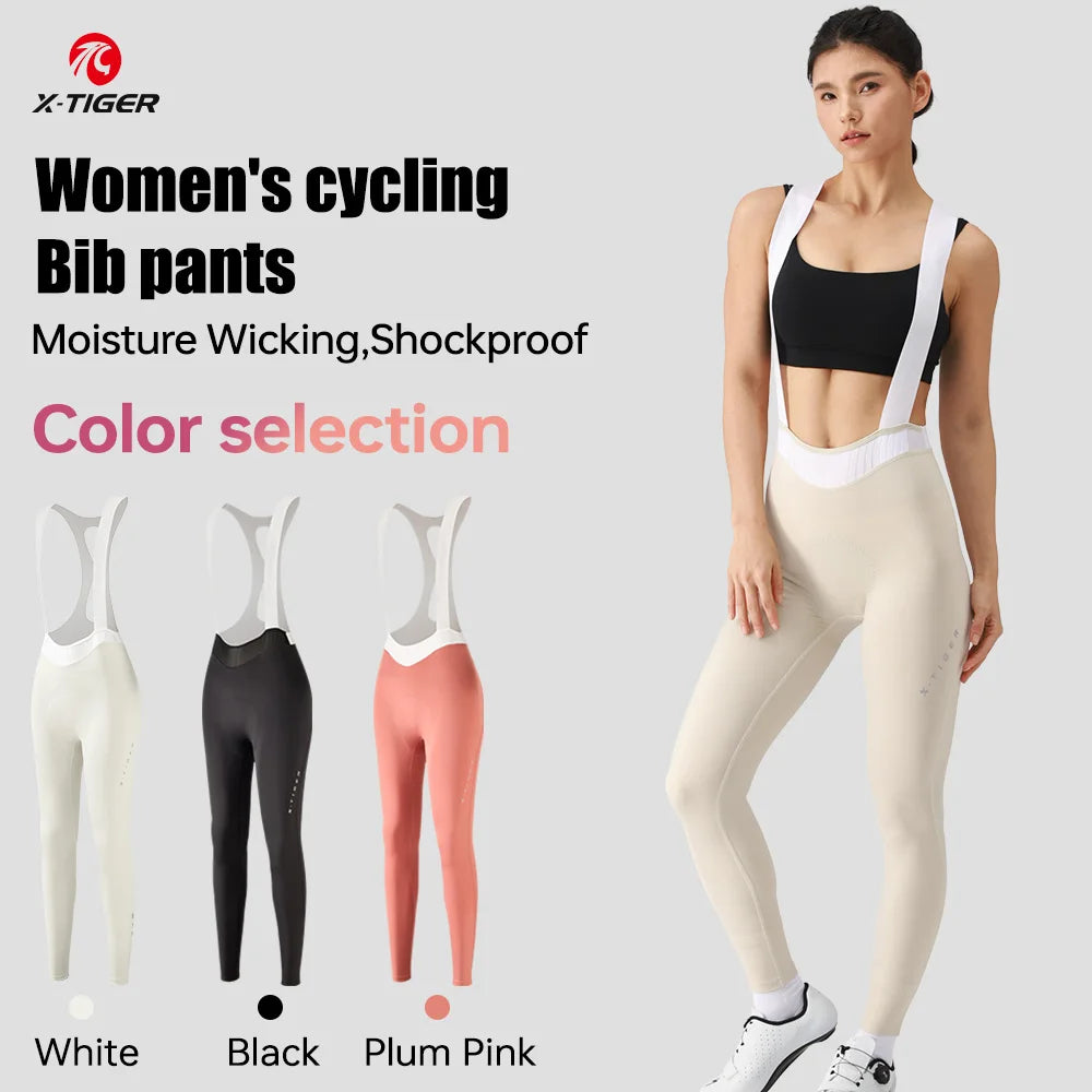 X-TIGER Women‘s Professional Cycling Bib Pants Spring Autumn MTB Road Bike Pants Breathable Shock Absorption Cycling Tights Oasis Select