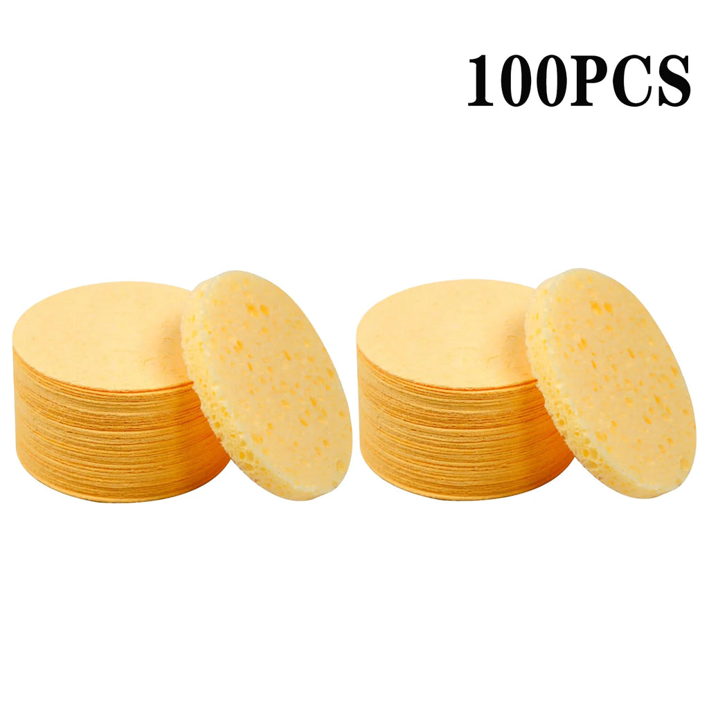 50-1000PCS Compress Face Wash Puff Natural Wood Pulp Sponge Face Wash Puff Foaming Face Puff Cosmetic Puff Face Cleansing Sponge Oasis Select Yellow-100PCS