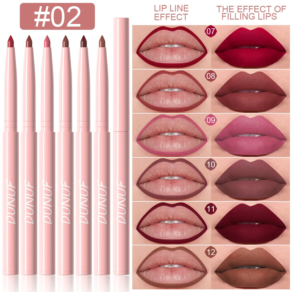 6pcs Lip Liner Pen Set Long-Lasting, Waterproof Sweatproof, Easy Coloring Non-fading Color Rendering Lip Gloss Set Beauty Makeup Oasis Select 02