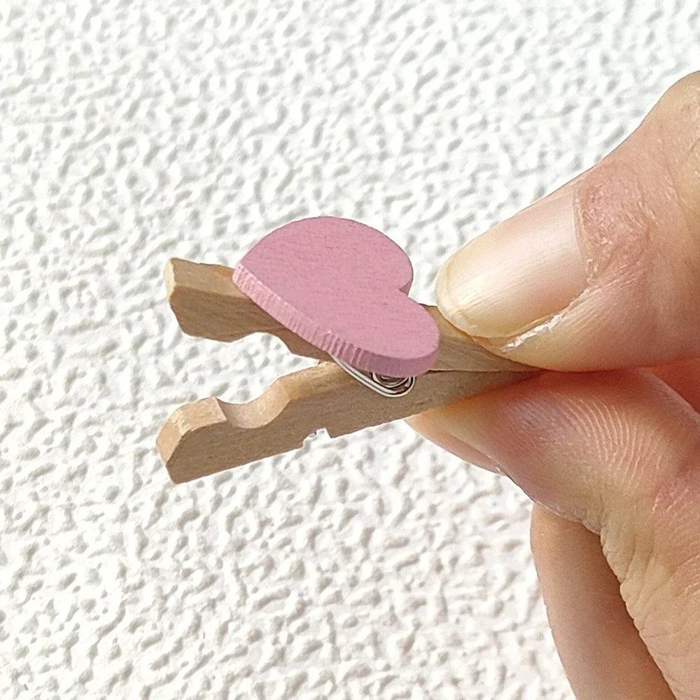 10/50pcs Red Heart Love Wooden Clothes Photo Paper Peg Pin Mini Clothespin Postcard Clips Home Wedding Valentine's Day Decorati Oasis Select