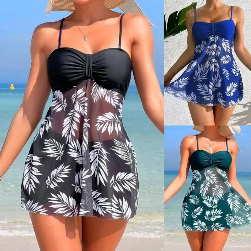 2024 Summer Short Dress Split Swimsuit Women's Sexy Fashion High Waist Swimsuit Thickened Mesh Print Swimming Beach Wear Oasis Select