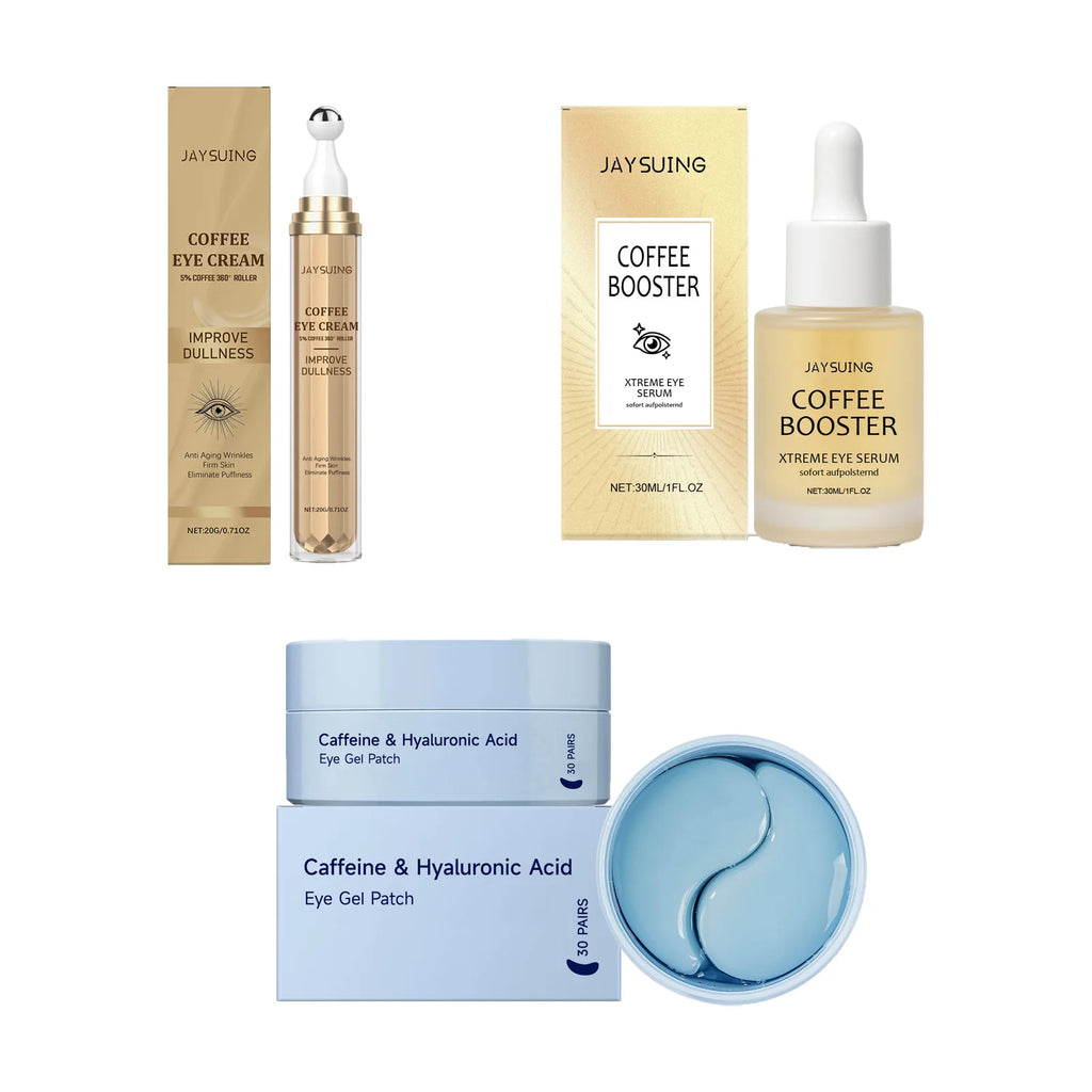 Coffee Eye Cream Roller, Eye Mask & Serum – Dark Circles Eye Care Set Oasis Select 3 IN 1