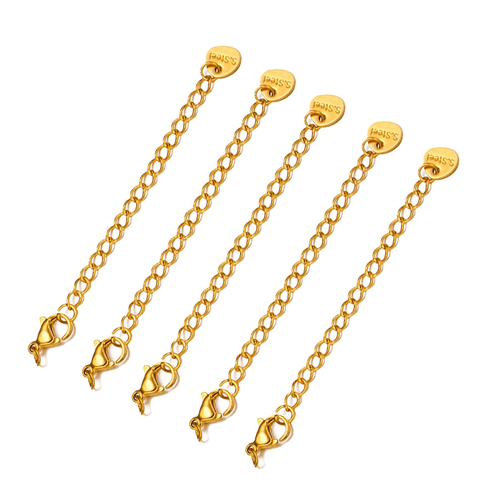 10pcs PVD Stainless Steel Curb Chain Extender End Chains with Lobster Clasps and Heart Moon Tag Charm for Jewelry Making Supply Oasis Select Gold 1