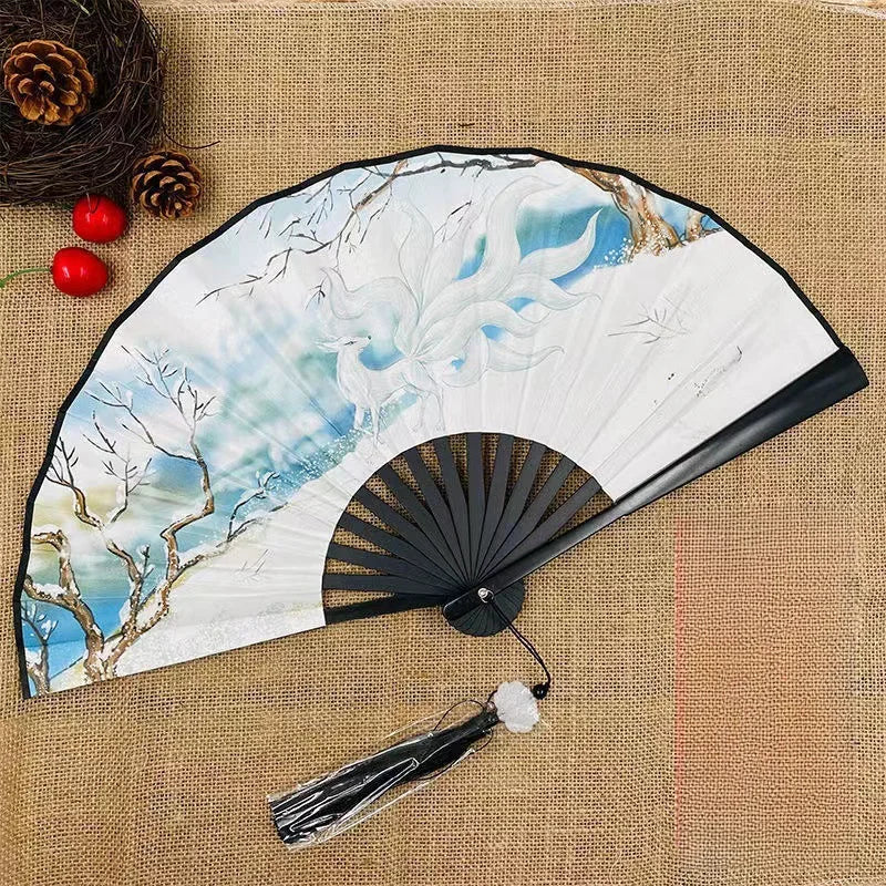 Chinese Style Folding Fan Classical Dancing Cloth Fan Vintage Plastic Animal Dragon Printing Hand Held Fans Photo Props Cosplay Oasis Select Style 2