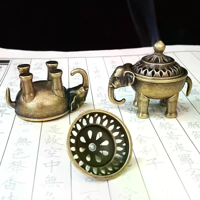 Elephant Lucky Incense Burner Metal Lotus Incense Burner Bowl Incense Holder With Handle Yoga Meditation Home Decor AncientStyle Oasis Select
