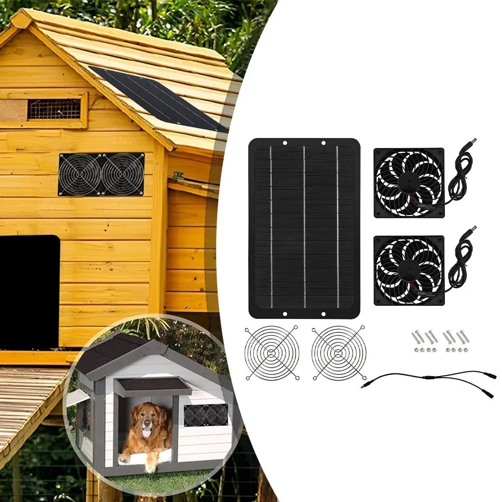 120*120*25mm Solar Powered Exhaust Fan Dual Fan Solar Panel Kit Epoxy Resin Lamination IP65 Waterproof 3000 Rpm Speed Oasis Select