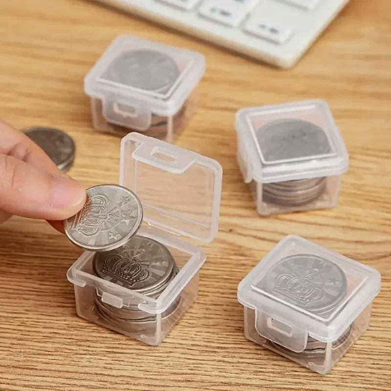 Clear Rectangular Coin Cases Capsules Container Holder Storage Box Plastic For Storing Coins Bins Oasis Select